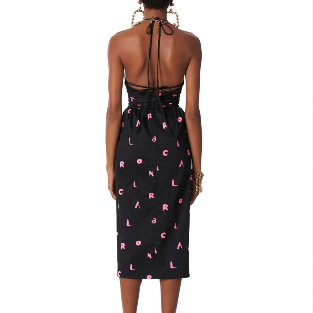 Carolina Herrera RUNWAY SS2022 logo-print midi halter dress NWT black pink - Picture 6 of 12